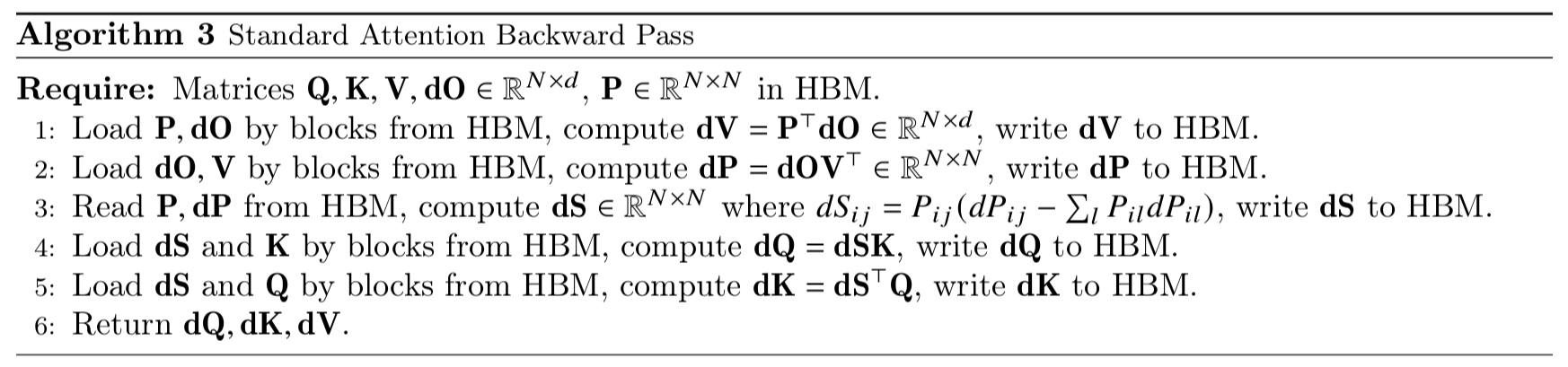 standard attention backward pass